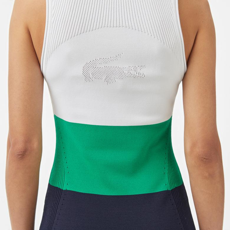 Kadın Slim Fit Kolsuz Bisiklet Yaka Renk Bloklu Lacivert Elbise