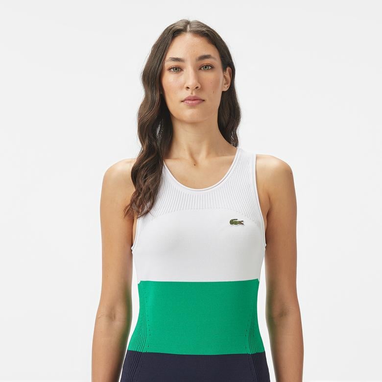 Kadın Slim Fit Kolsuz Bisiklet Yaka Renk Bloklu Lacivert Elbise