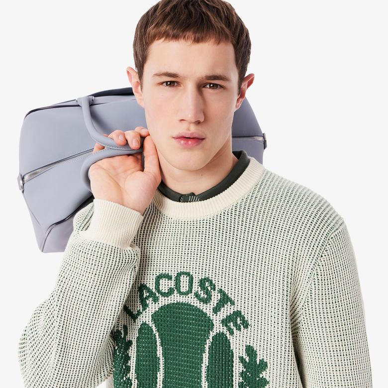 Erkek Classic Fit Bisiklet Yaka Desenli Krem Kazak