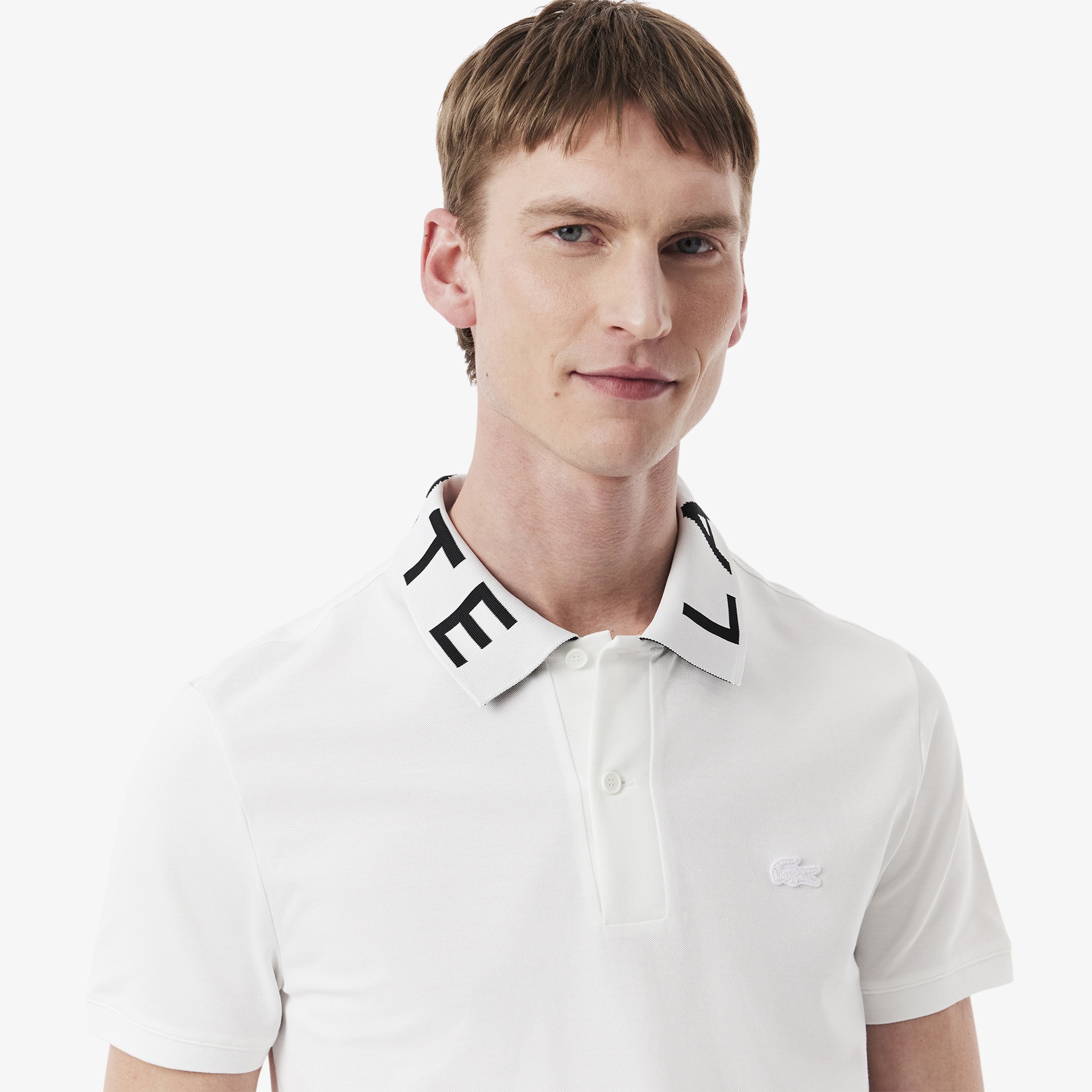 Erkek Slim Fit Baskılı Beyaz Polo