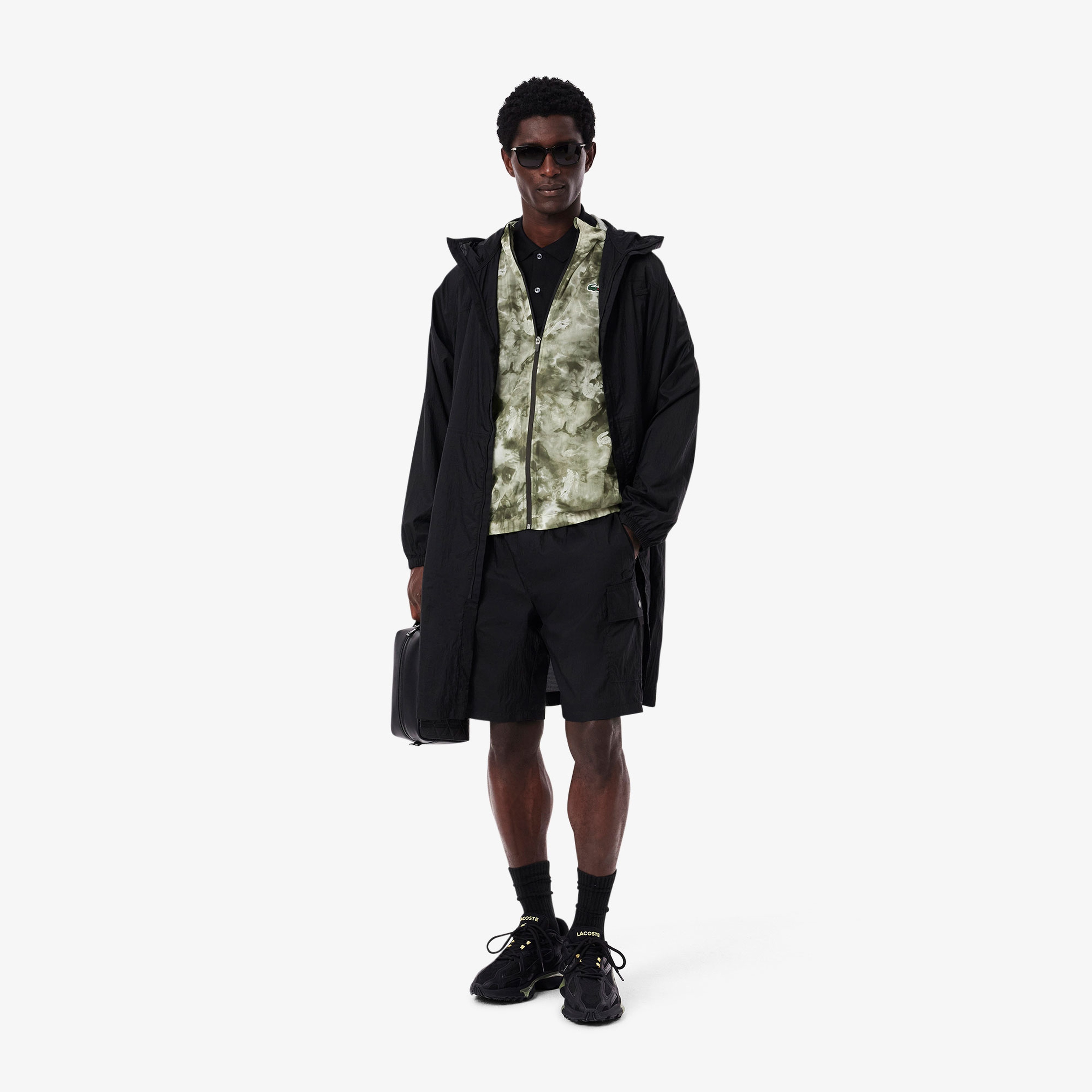 Erkek Kapüşonlu Baskılı Yeşil Ceket