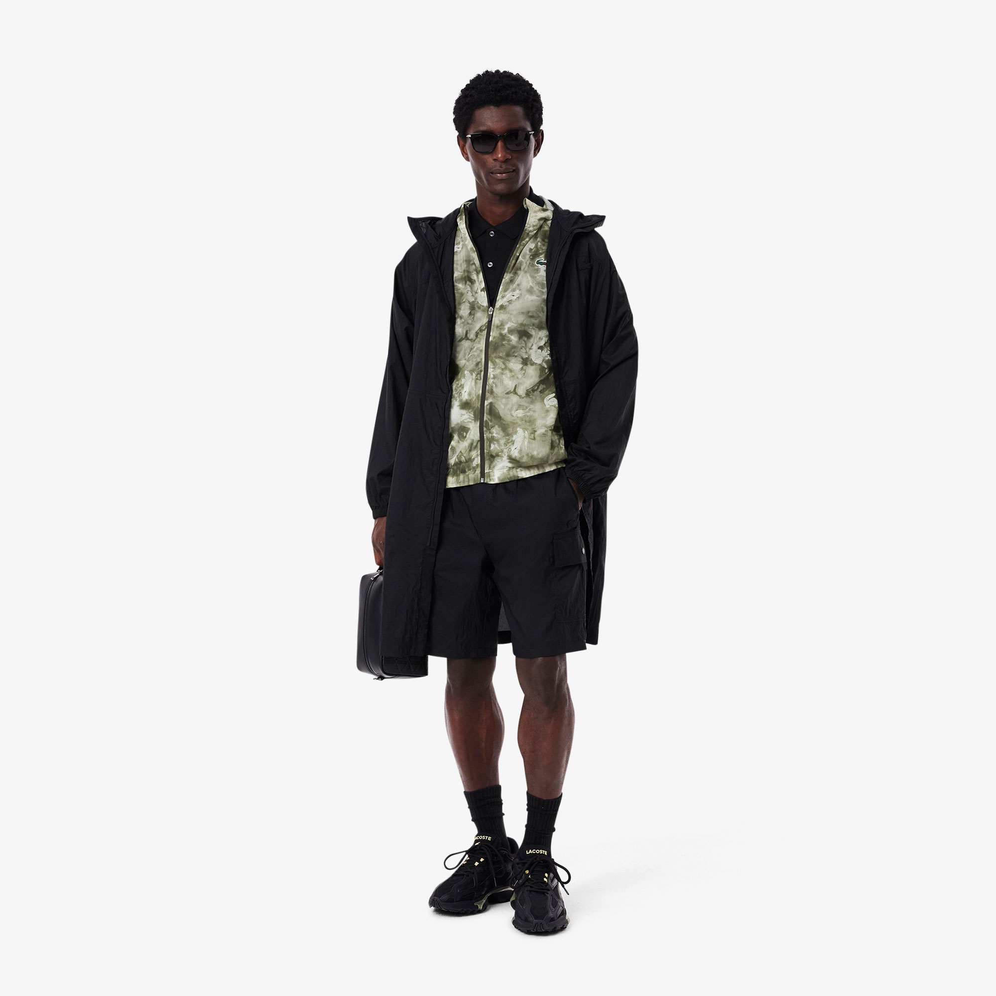 Erkek Kapüşonlu Baskılı Yeşil Ceket