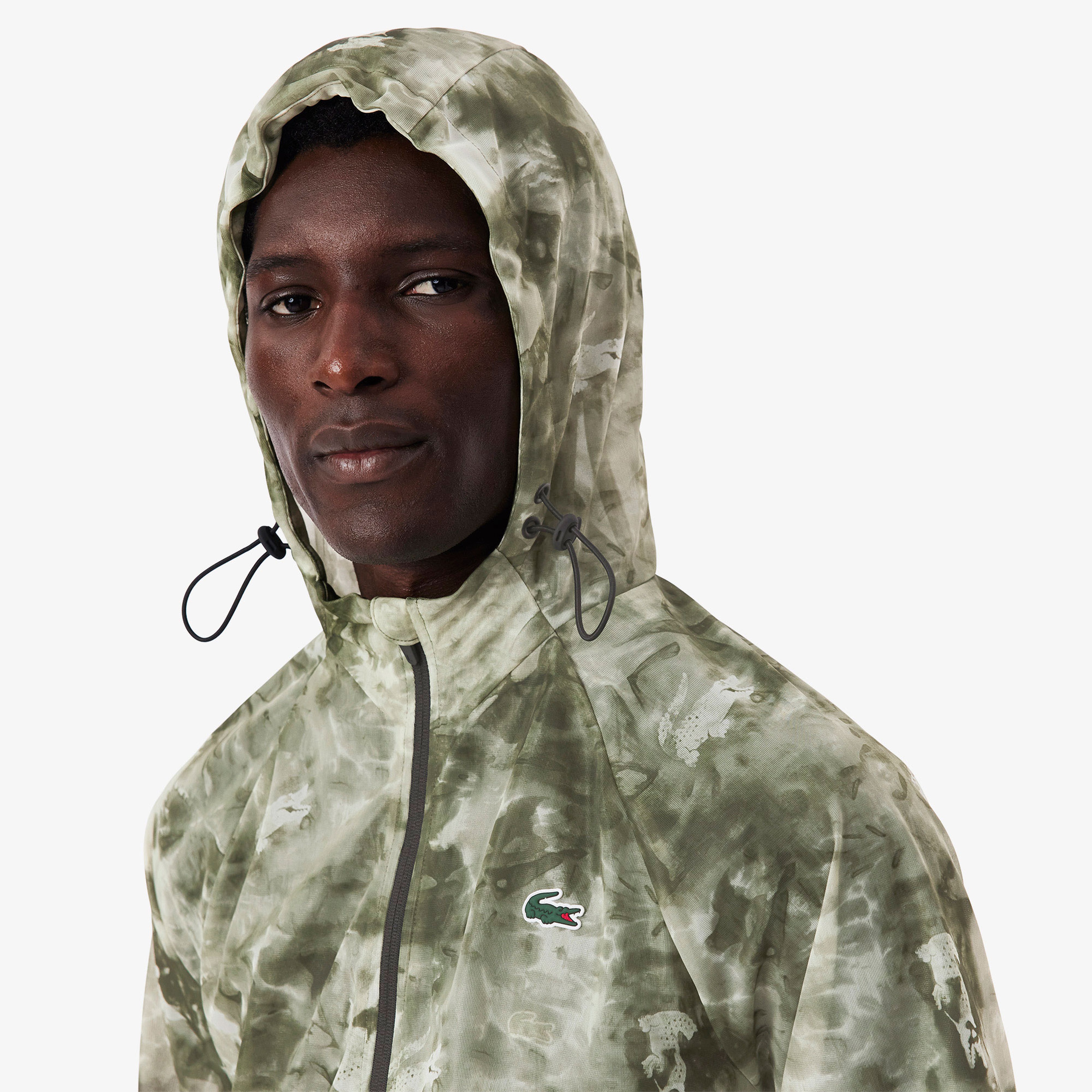 Erkek Kapüşonlu Baskılı Yeşil Ceket