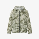 Erkek Kapüşonlu Baskılı Yeşil Ceket