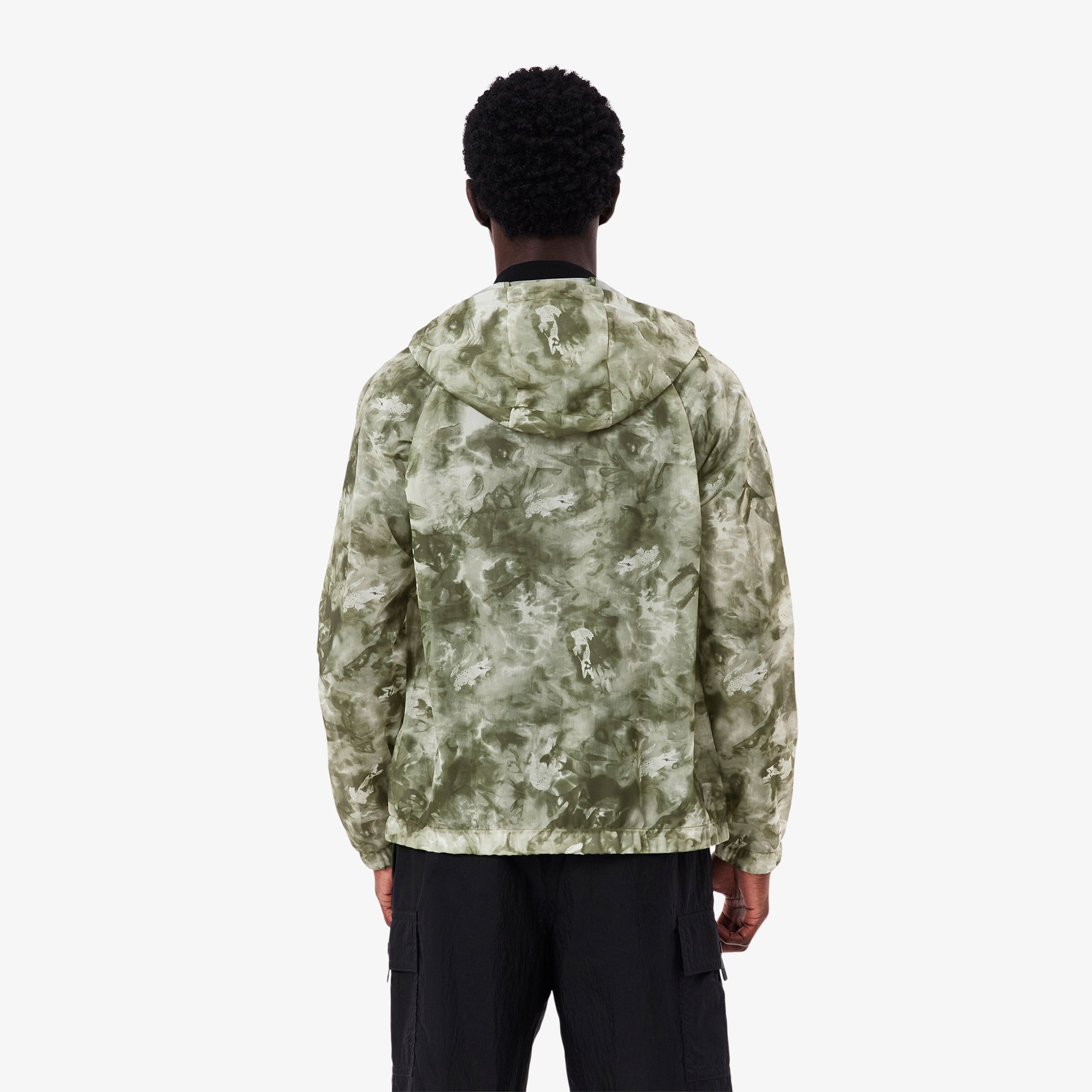 Erkek Kapüşonlu Baskılı Yeşil Ceket