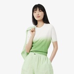 Kadın Classic Fit Kısa Kollu Bisiklet Yaka Renk Bloklu Yeşil Triko