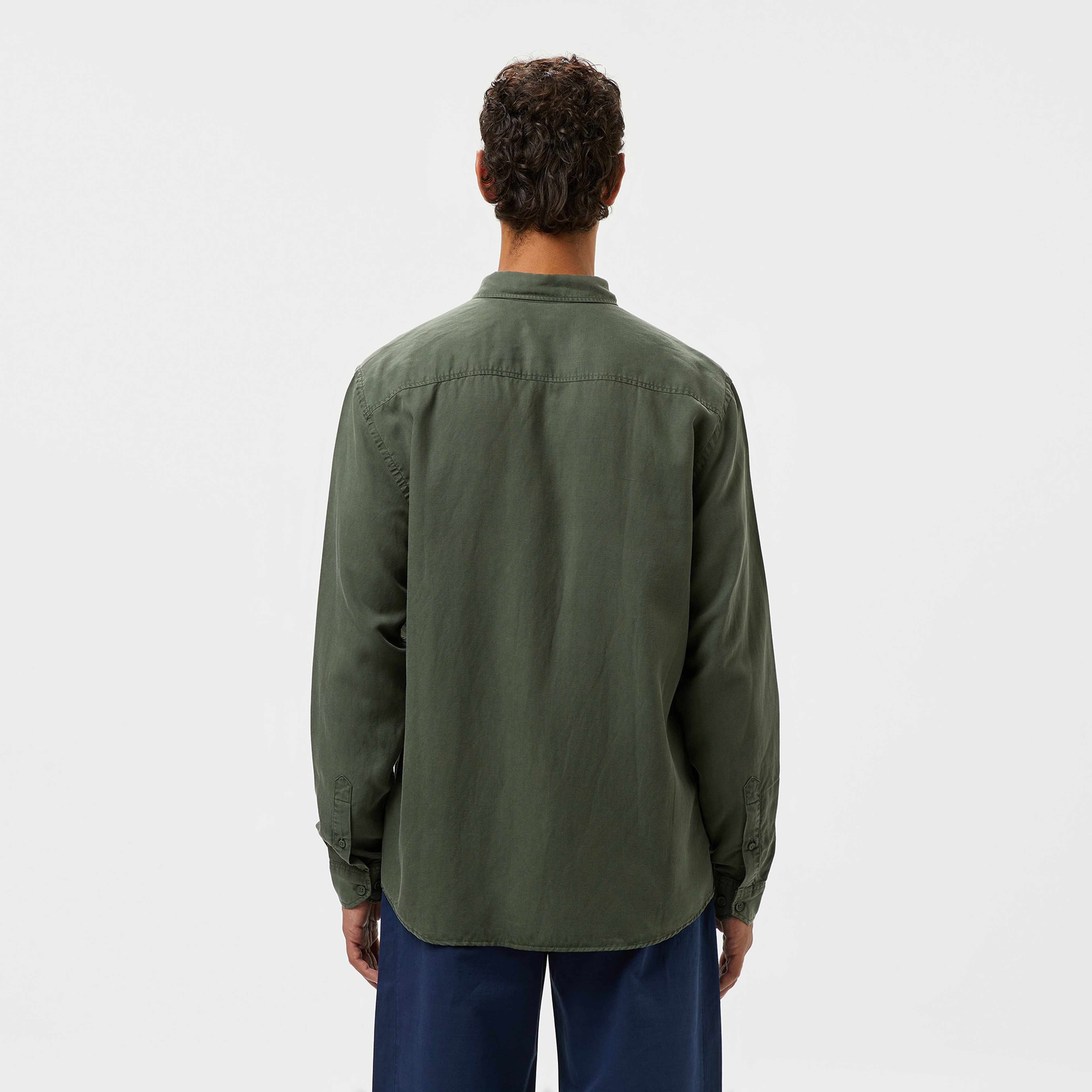 Erkek Slim Fit Düğmeli Yaka Haki Gömlek