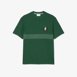 Erkek Classic Fit Bisiklet Yaka Desenli Koyu Yeşil T-Shirt