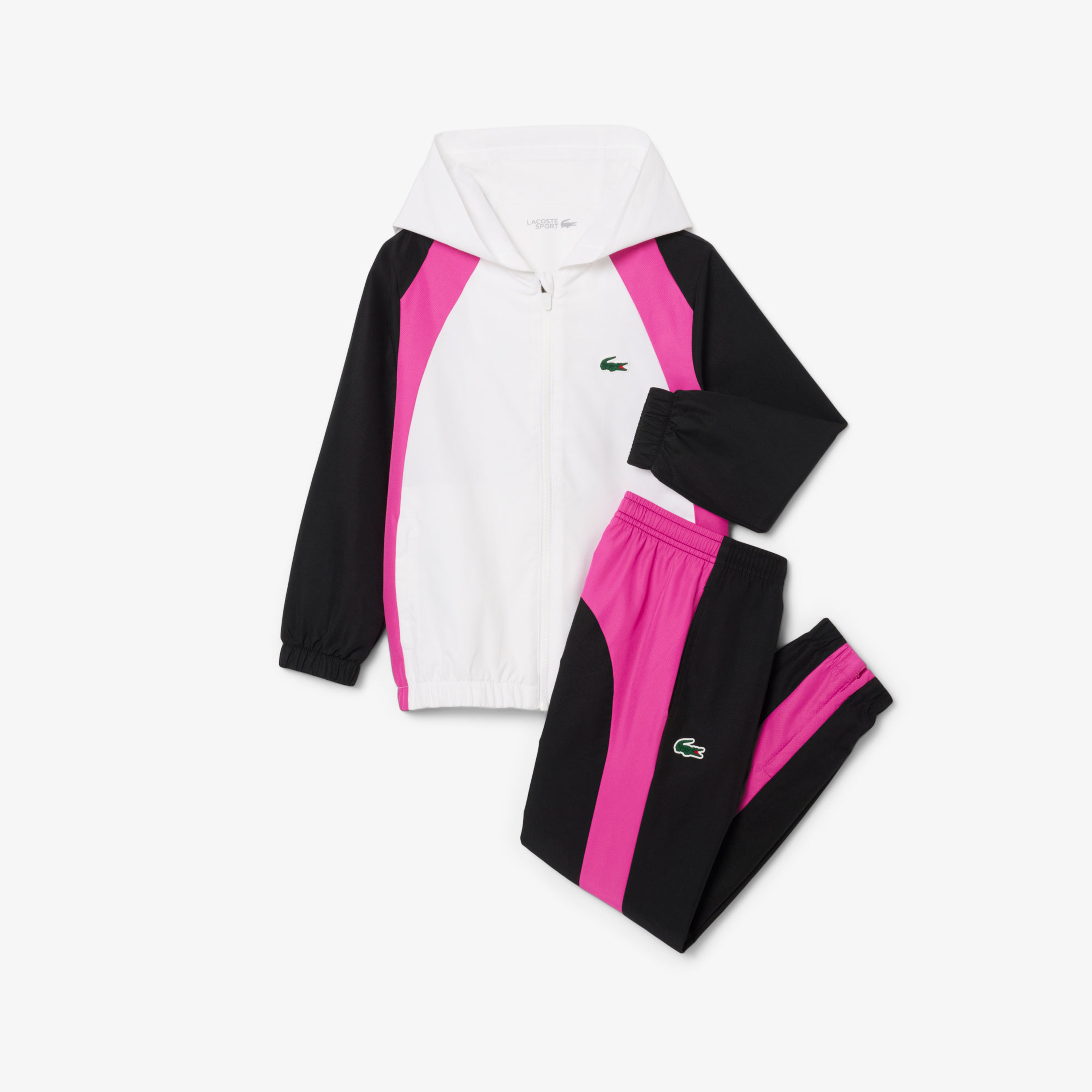 Lacoste Erkek Çocuk Kapüşonlu Renk Bloklu Beyaz Eşofman Takımı