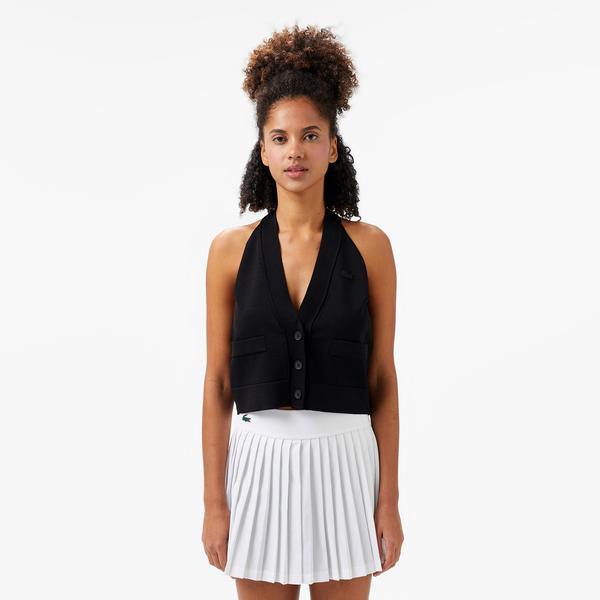 Kadın Kolsuz V Yaka Siyah Triko