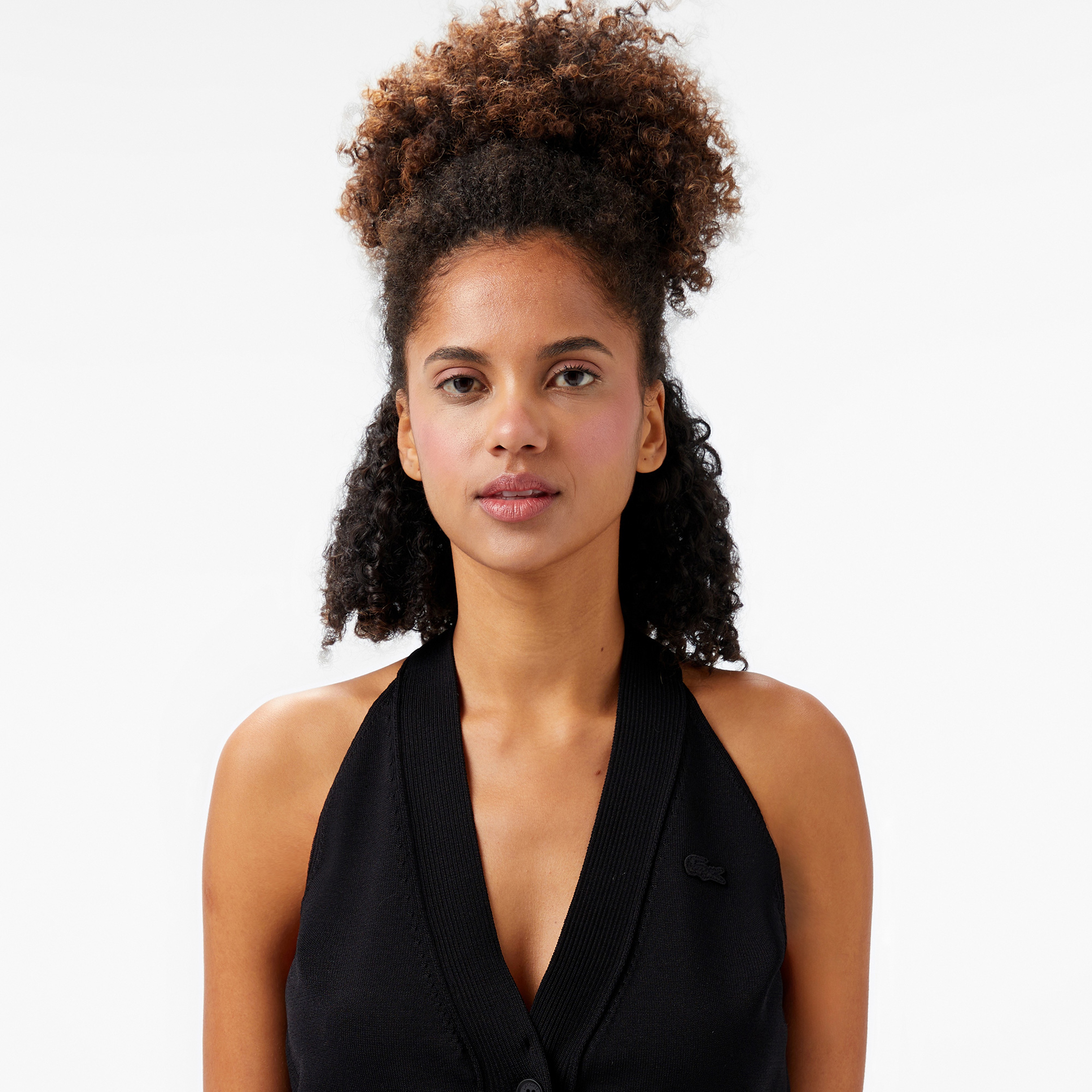 Kadın Kolsuz V Yaka Siyah Triko