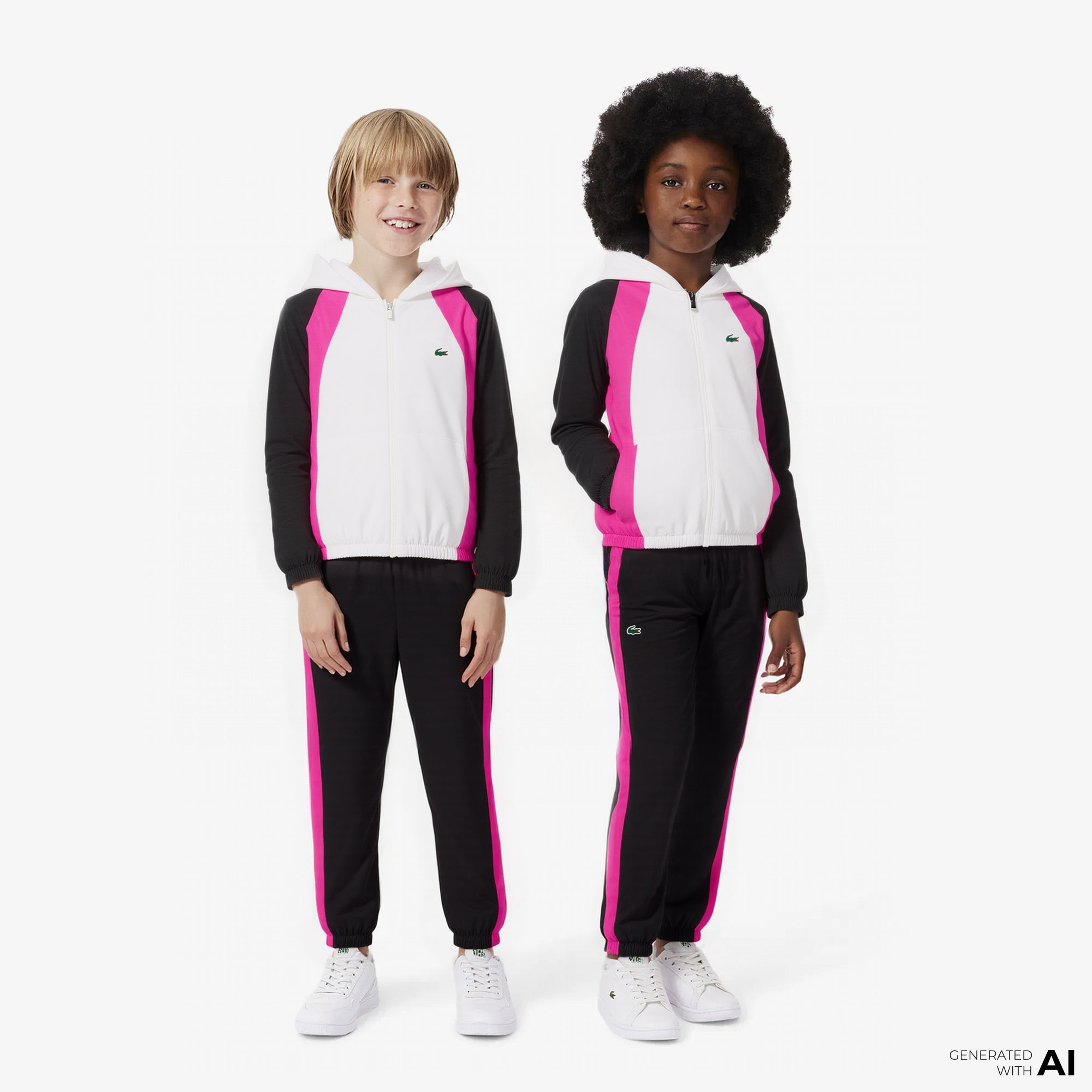 Lacoste Erkek Çocuk Kapüşonlu Renk Bloklu Beyaz Eşofman Takımı