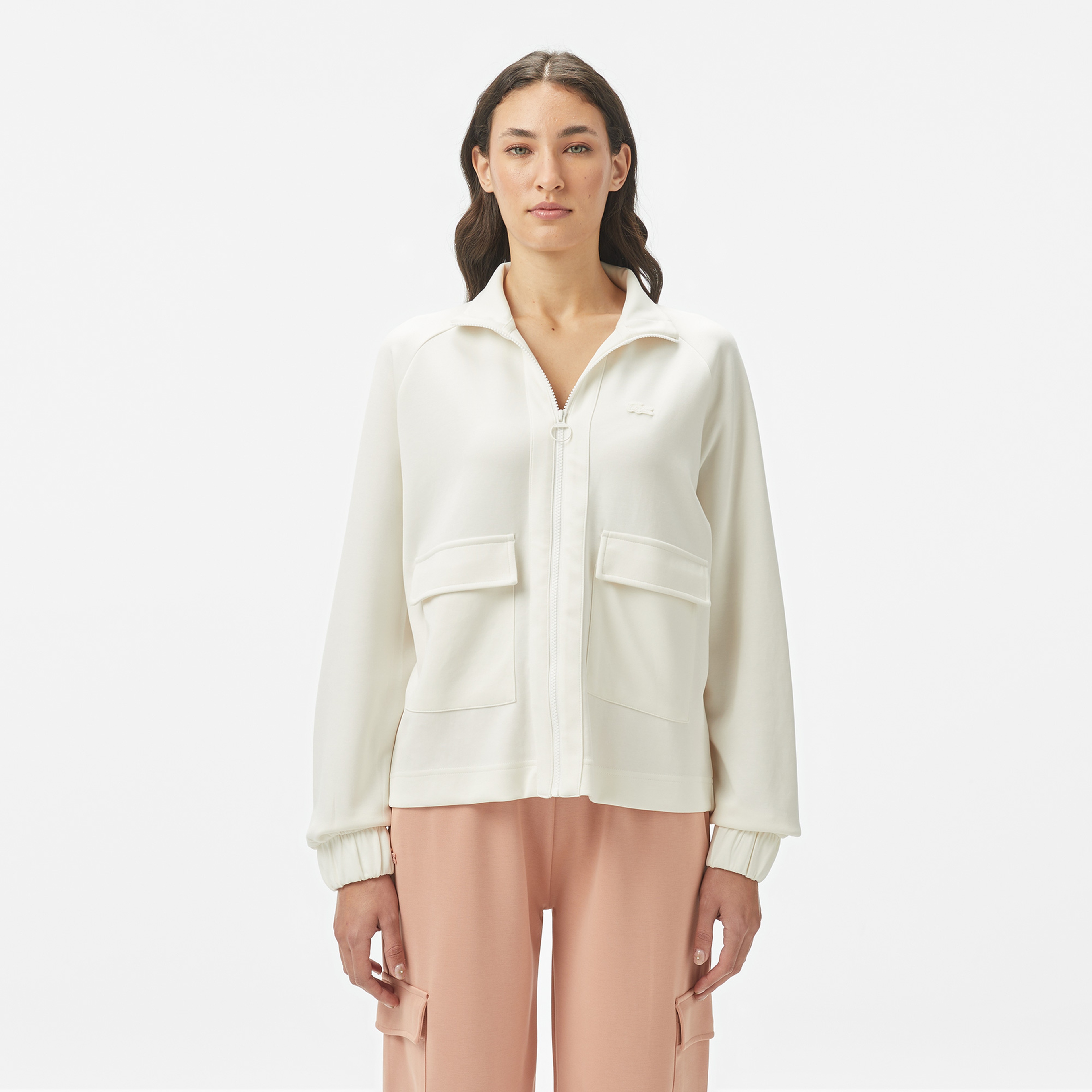 Kadın Loose Fit Fermuarlı Beyaz Sweatshirt