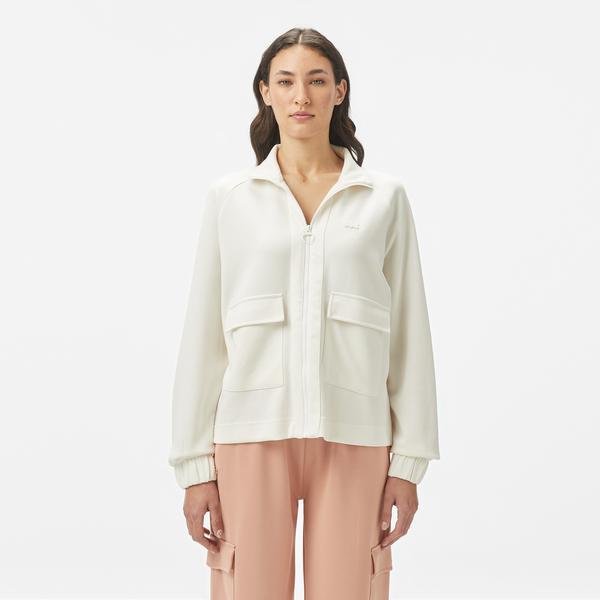 Kadın Loose Fit Fermuarlı Beyaz Sweatshirt