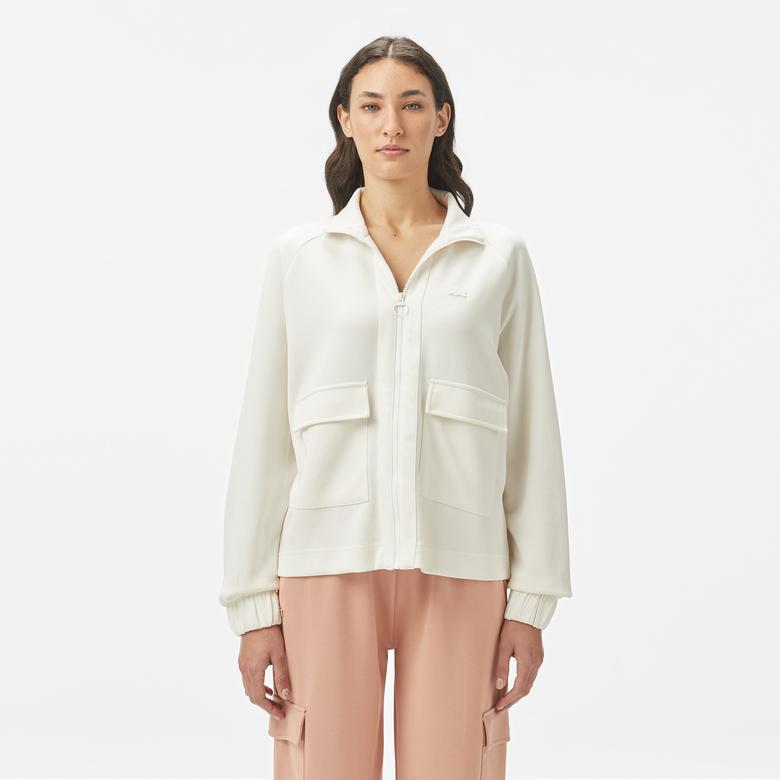 Kadın Loose Fit Fermuarlı Beyaz Sweatshirt