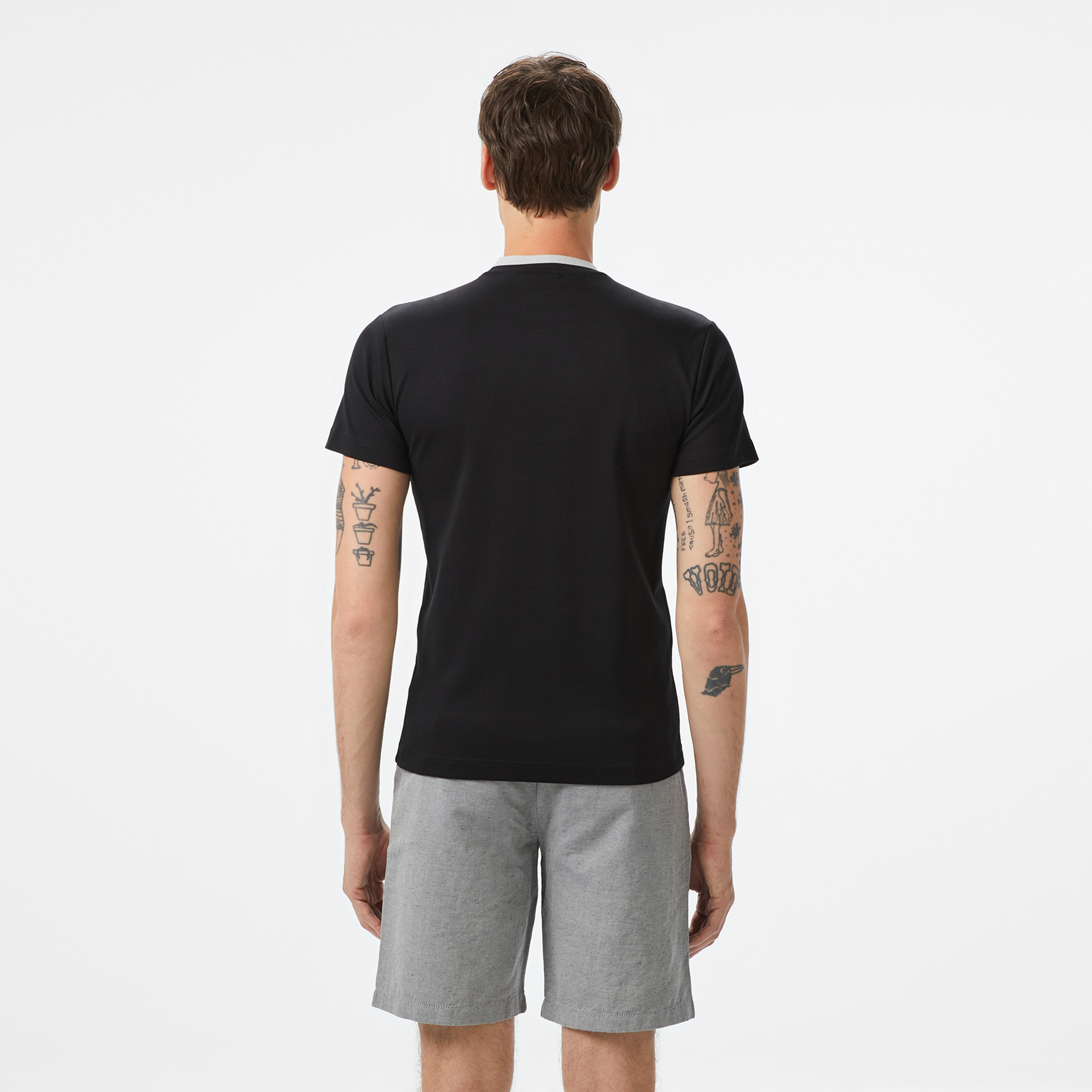 Erkek Slim Fit Bisiklet Yaka Baskılı Siyah T-Shirt