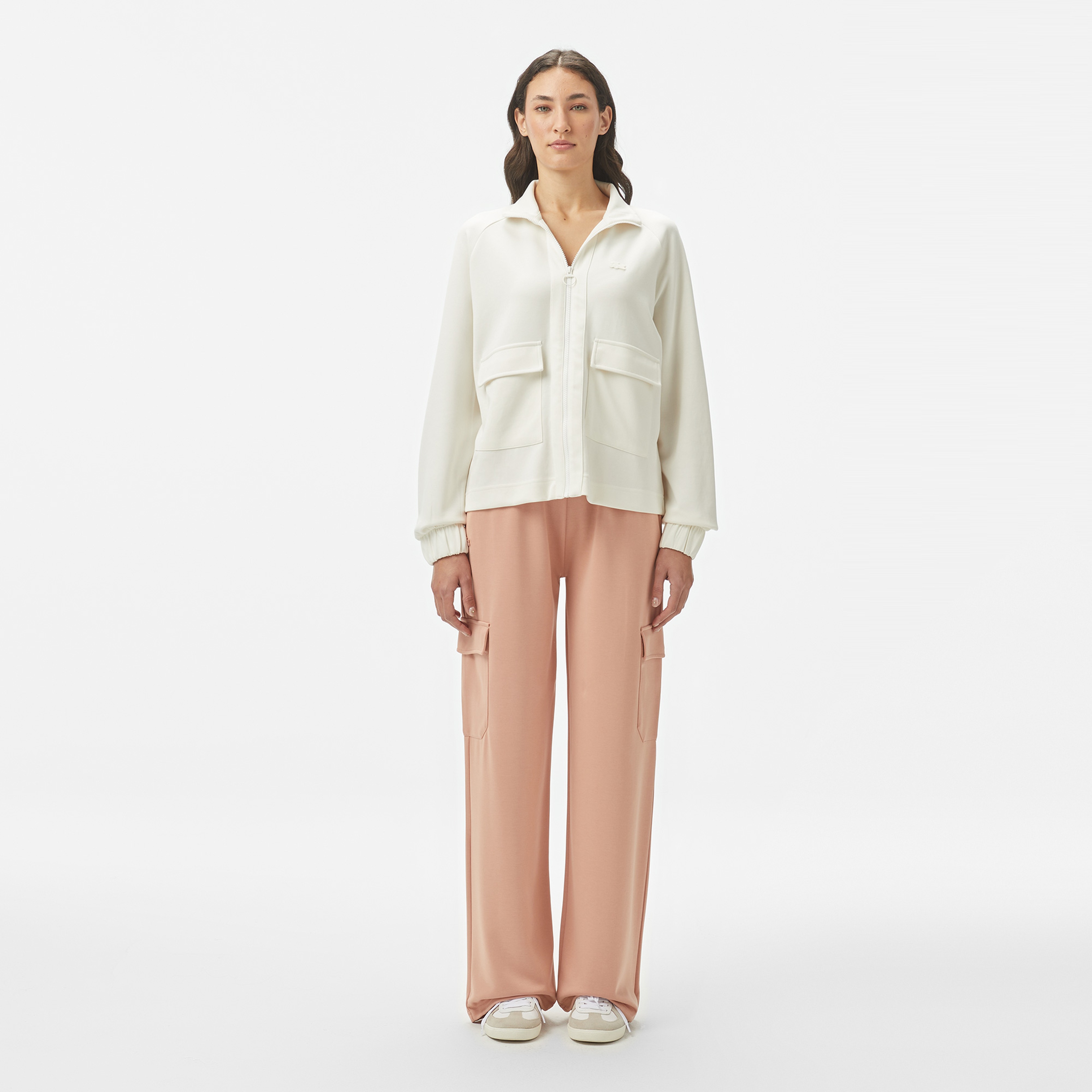 Kadın Loose Fit Fermuarlı Beyaz Sweatshirt