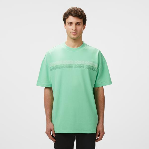 Erkek Oversize Fit Bisiklet Yaka Baskılı Açık Yeşil T-Shirt