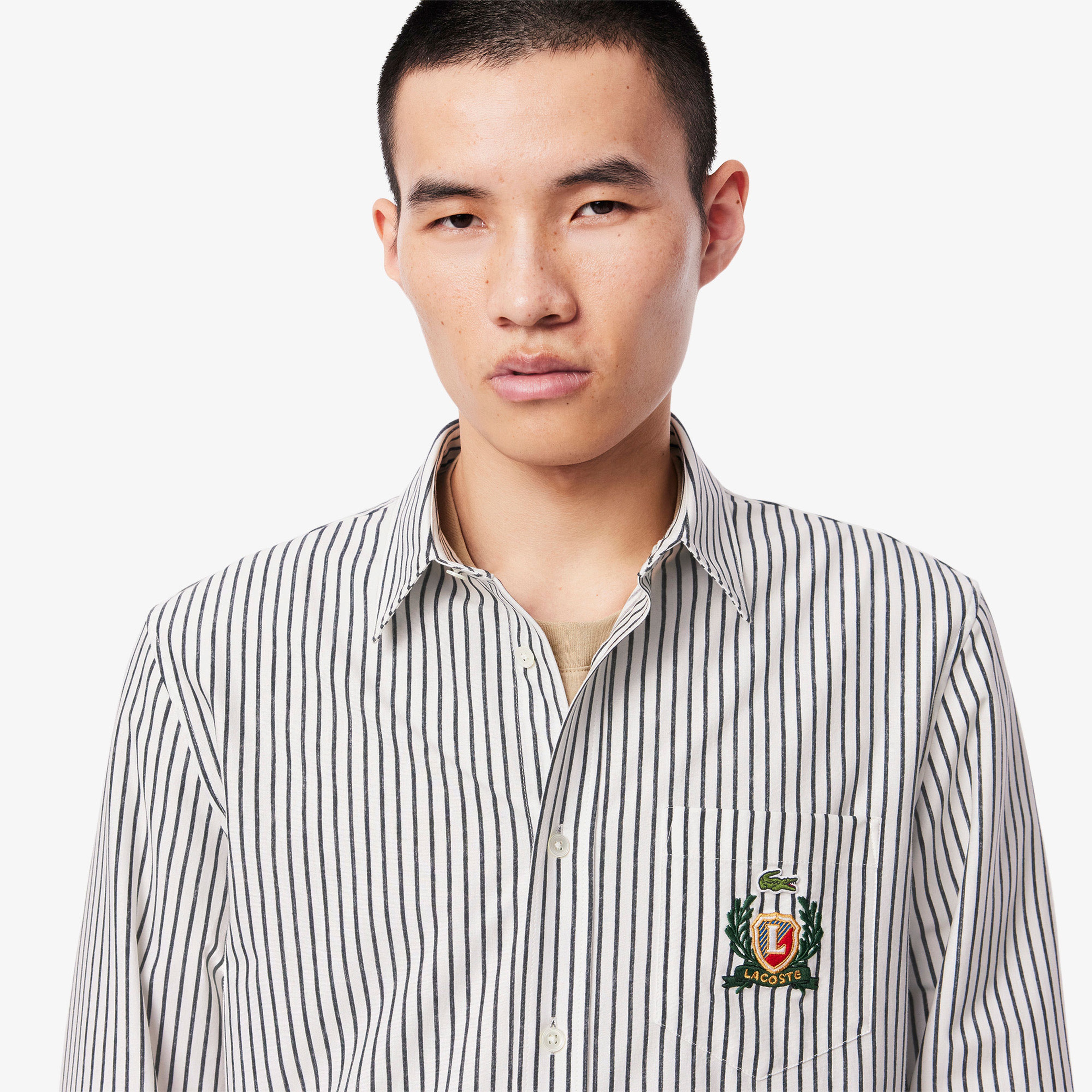 Erkek Regular Fit Çizgili Beyaz Gömlek