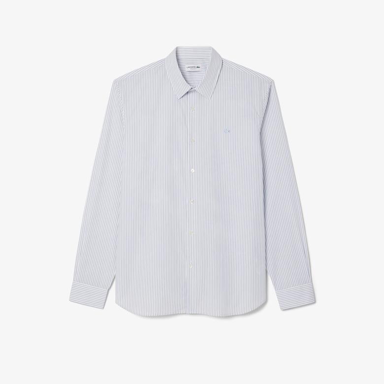 Erkek Regular Fit Çizgili Açık Mavi Gömlek