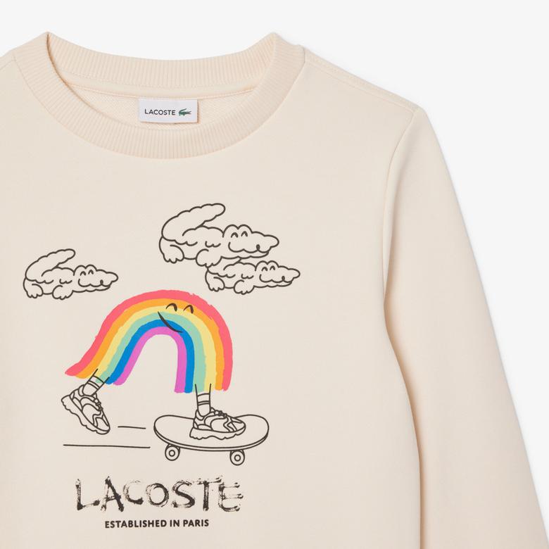 Çocuk Bisiklet Yaka Desenli Krem Sweatshirt