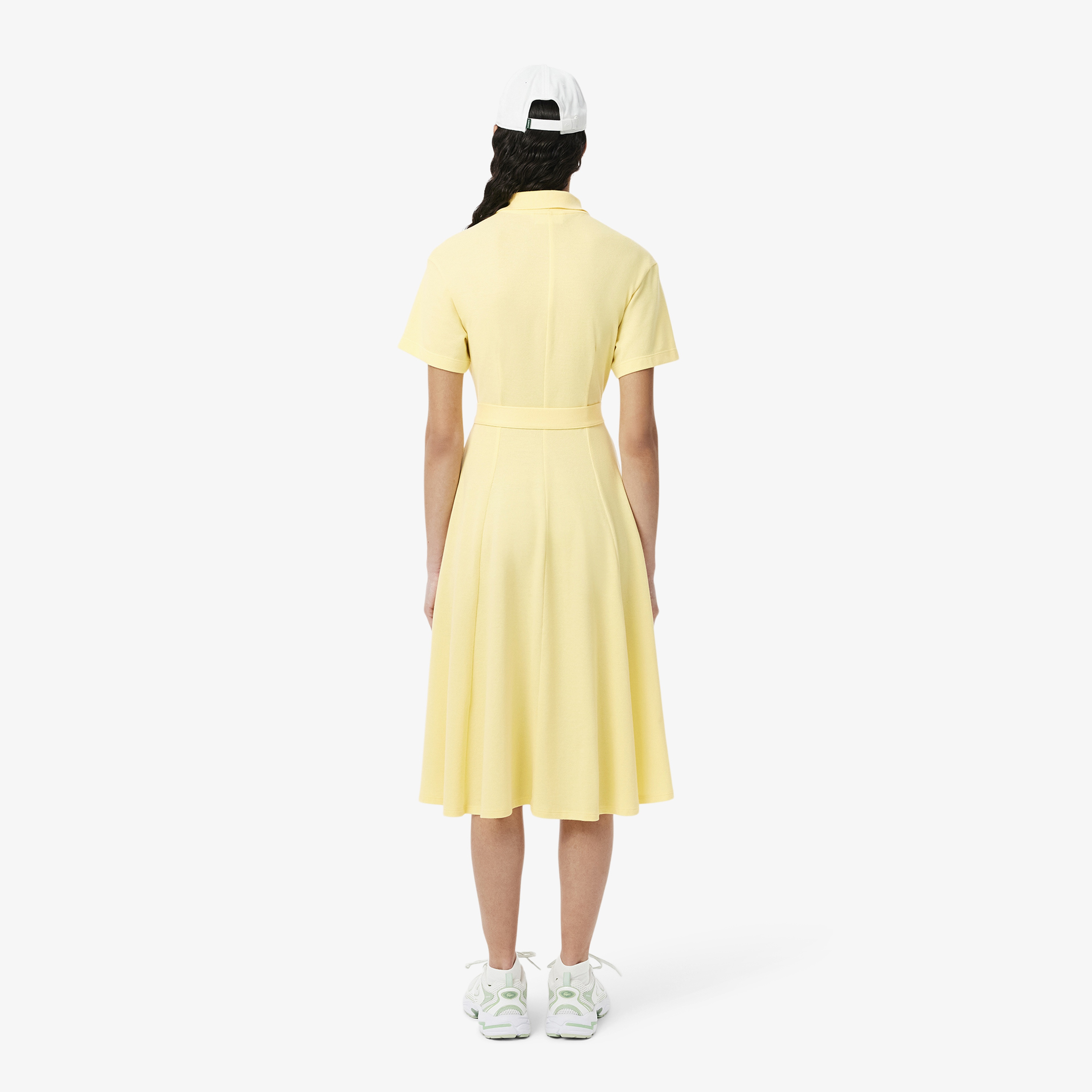 Kadın Flare Fit Kısa Kollu Polo Yaka Sarı Elbise