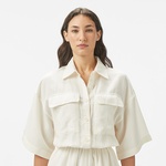 Kadın Flare Fit Kısa Kollu Gömlek Yaka Beyaz Elbise