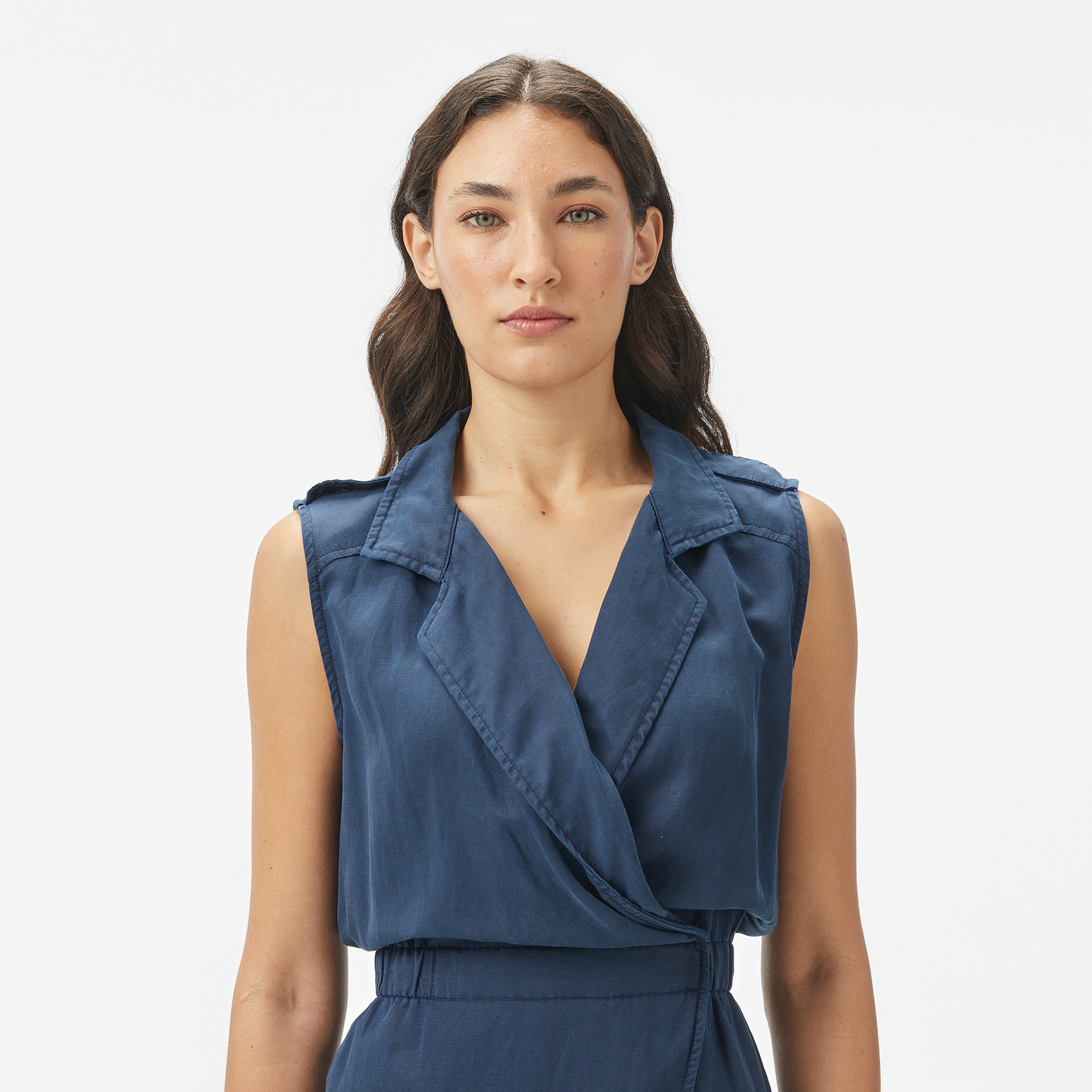 Kadın Classic Fit Kolsuz Lacivert Elbise