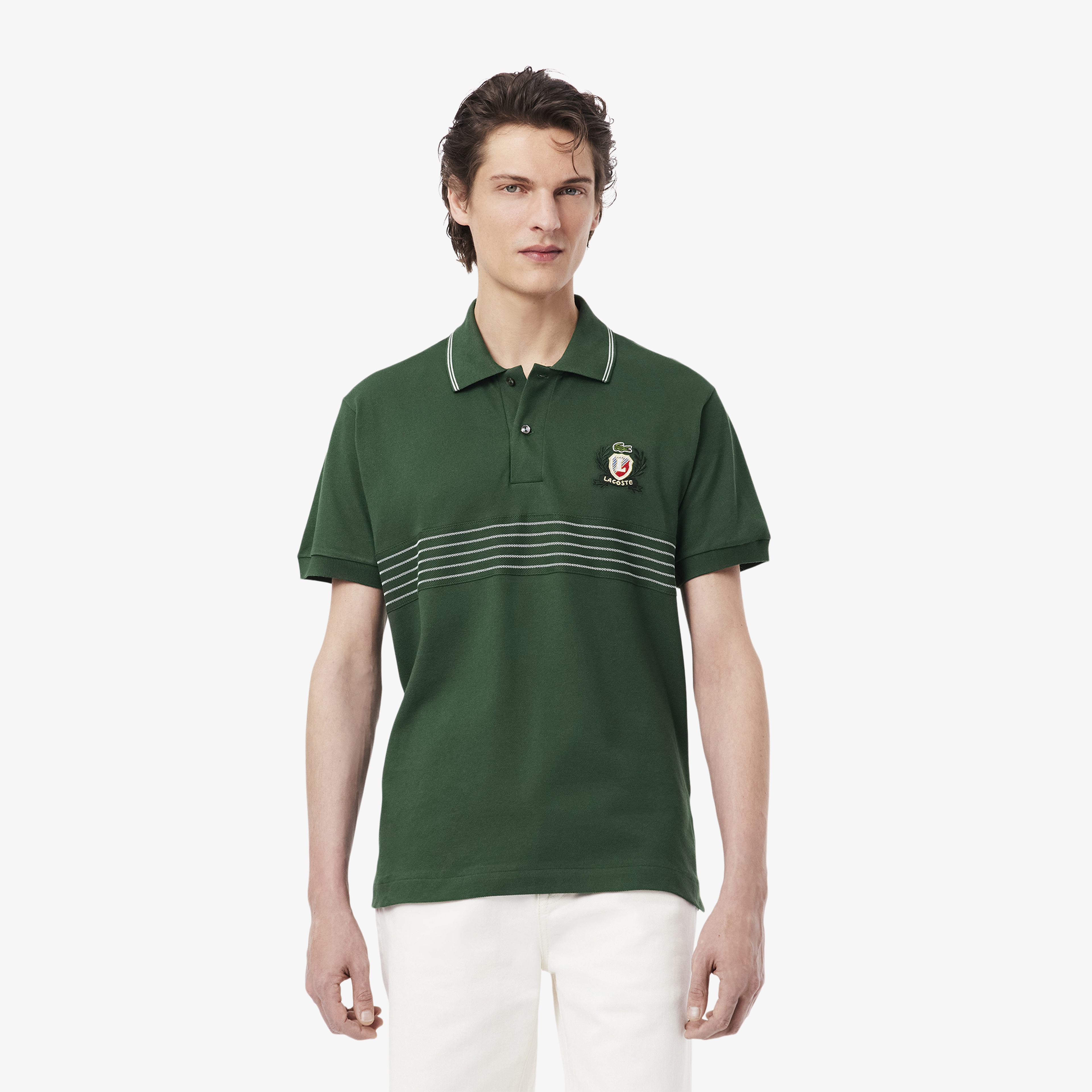 Erkek Classic Fit Çizgili Yeşil Polo
