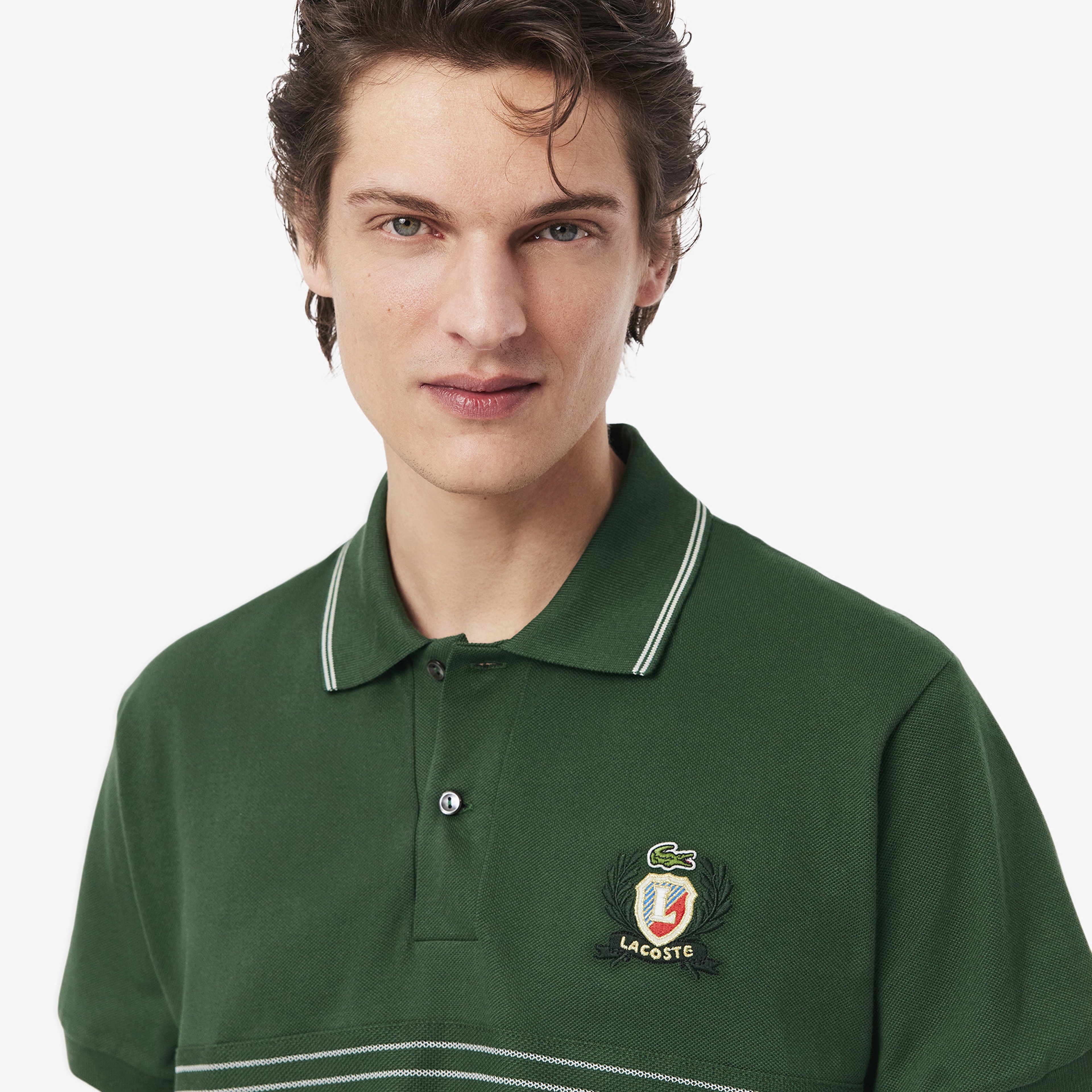 Erkek Classic Fit Çizgili Yeşil Polo
