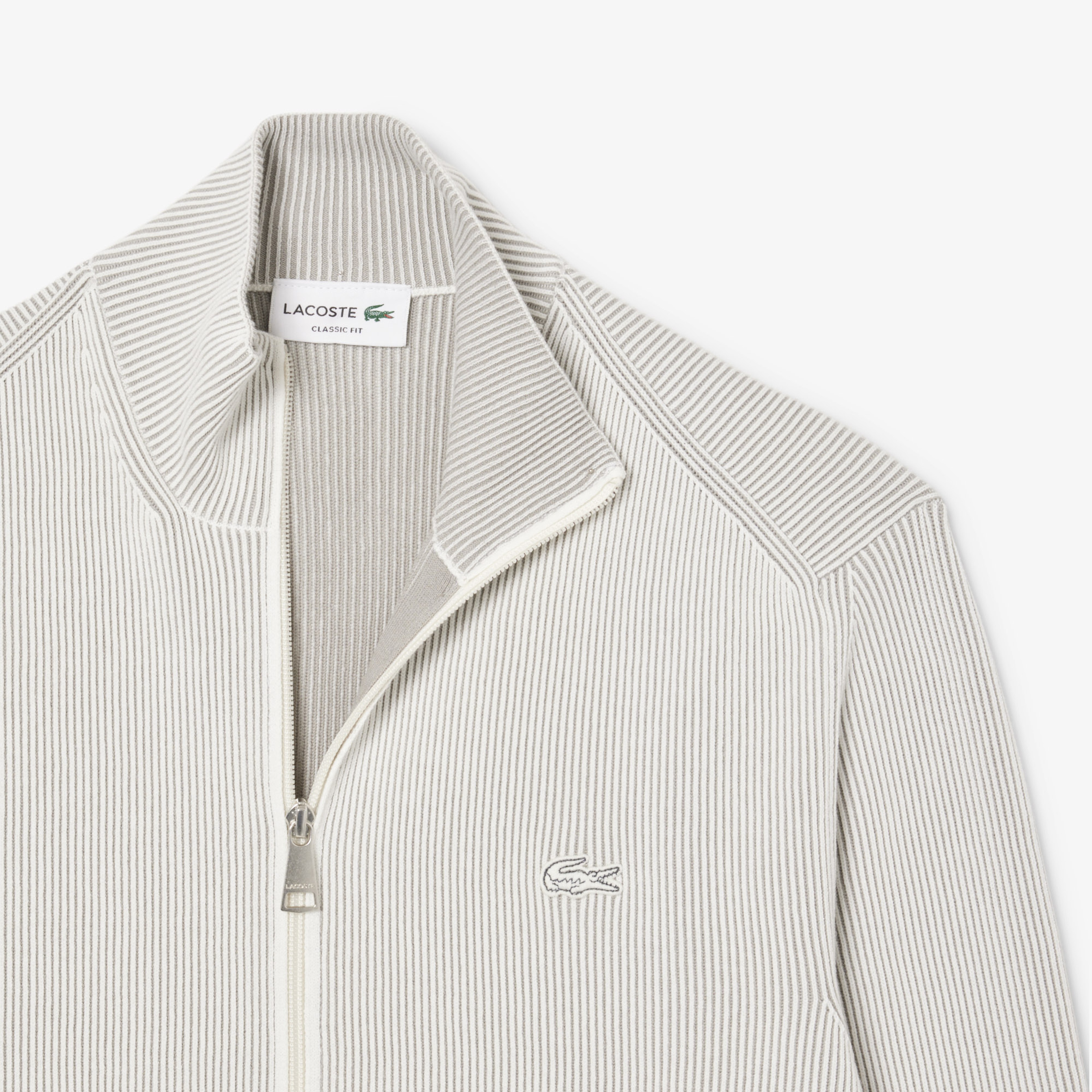 Lacoste Erkek Classic Fit Fermuarlı Yaka Gri Triko