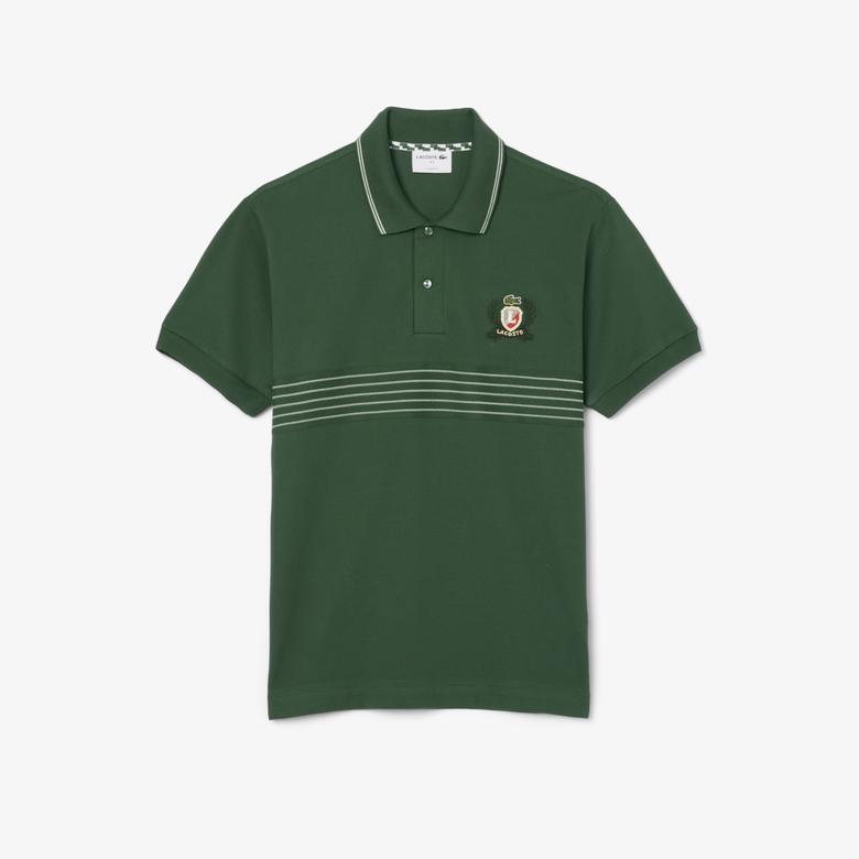 Erkek Classic Fit Çizgili Yeşil Polo