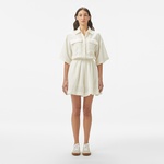 Kadın Flare Fit Kısa Kollu Gömlek Yaka Beyaz Elbise