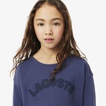 Kız Çocuk Uzun Kollu Bisiklet Yaka Baskılı Mor T-Shirt