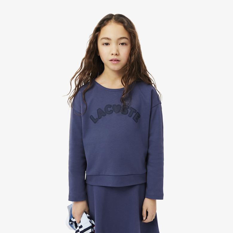 Kız Çocuk Uzun Kollu Bisiklet Yaka Baskılı Mor T-Shirt