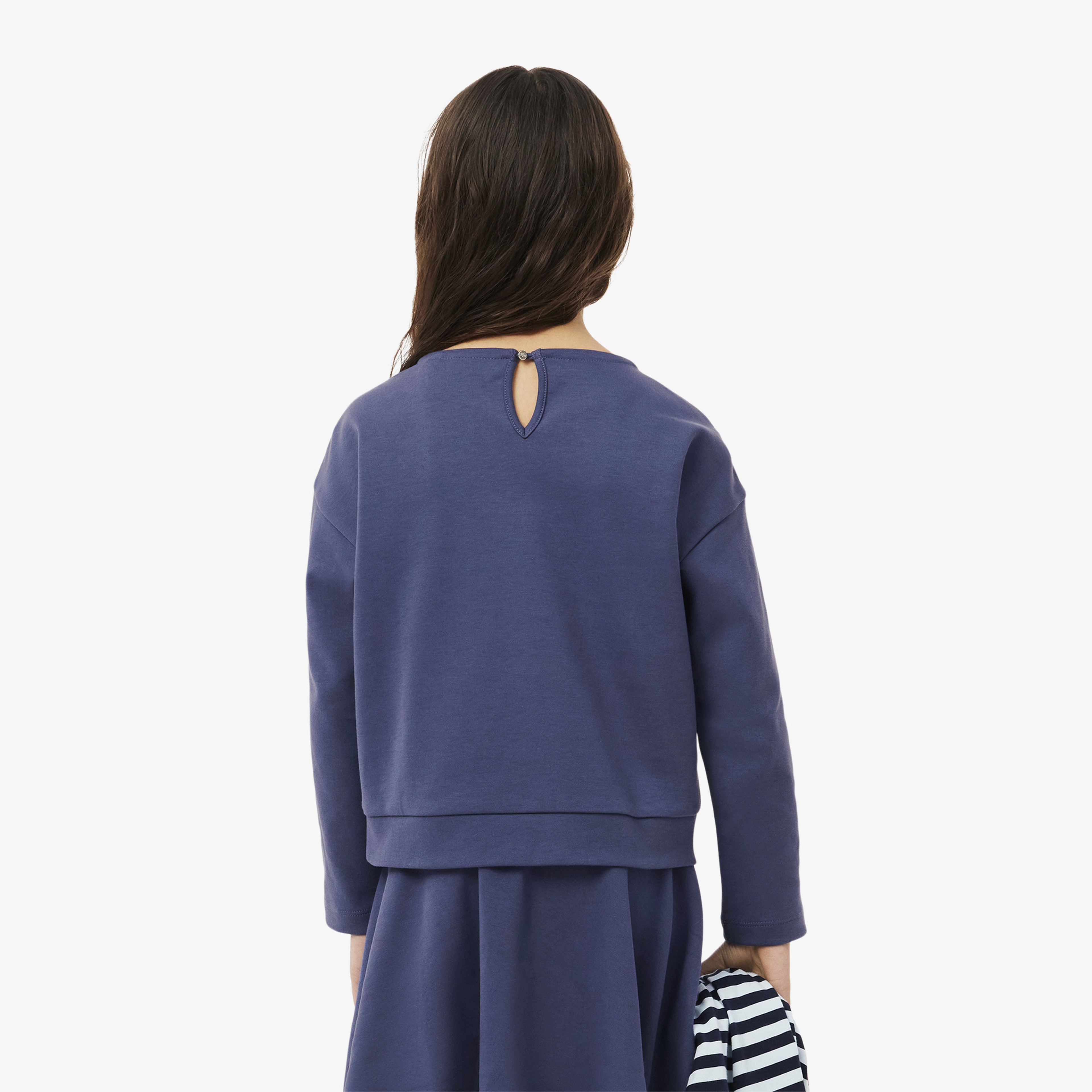 Kız Çocuk Uzun Kollu Bisiklet Yaka Baskılı Mor T-Shirt