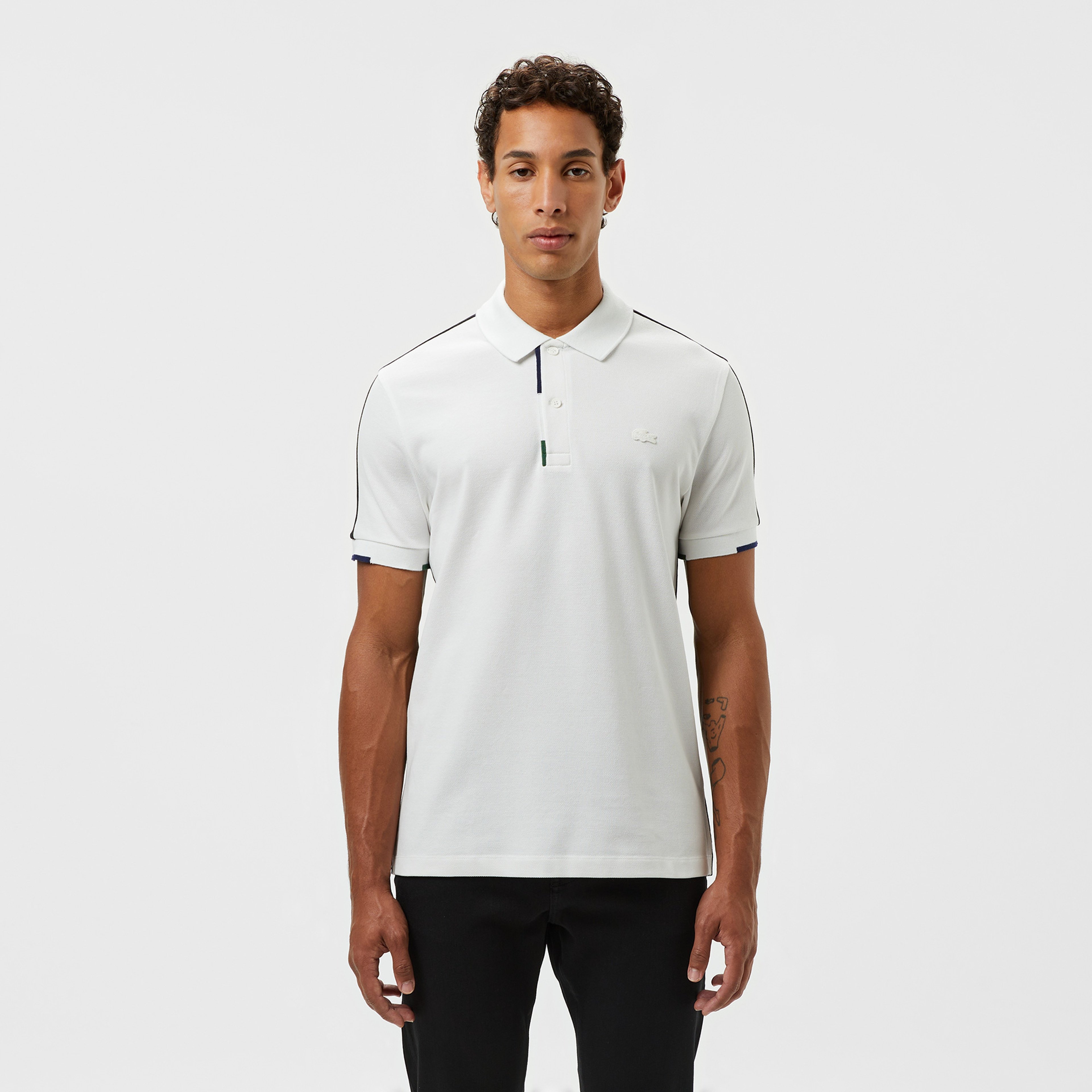 Erkek Regular Fit Renk Bloklu Beyaz Polo