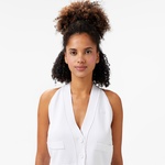 Kadın Kolsuz V Yaka Beyaz Triko