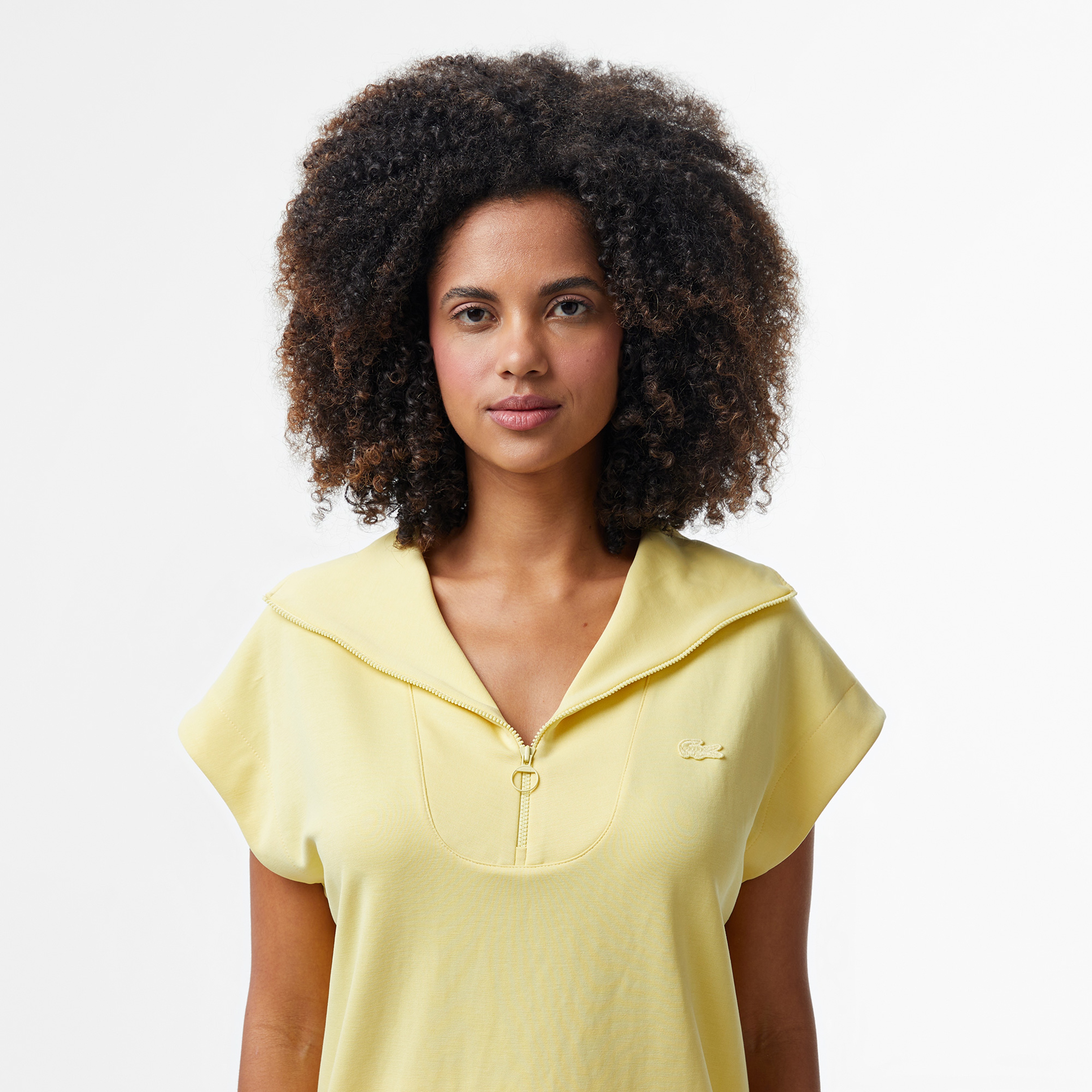 Kadın Kısa Kollu Yarım Fermuarlı Sarı Sweatshirt