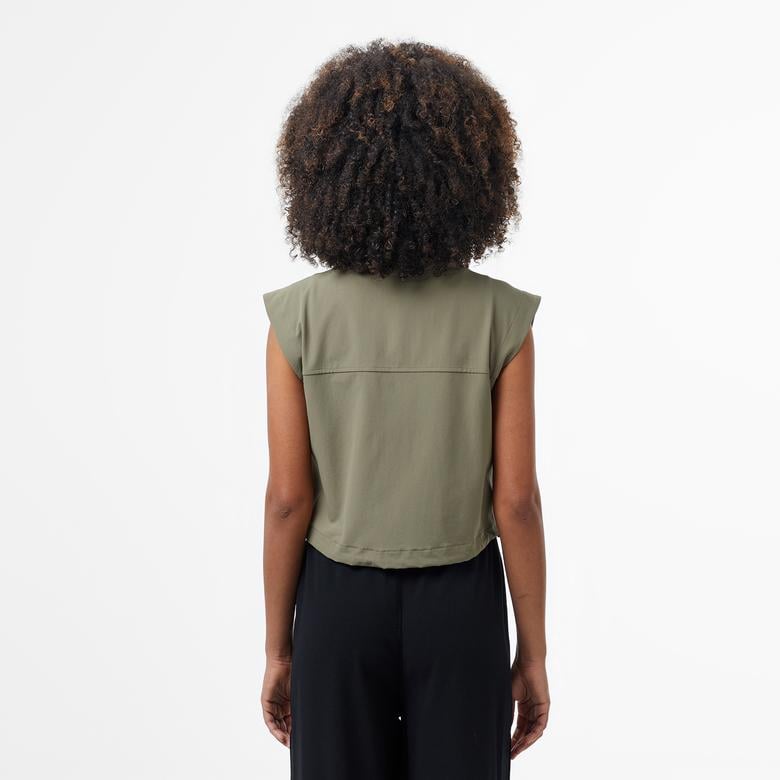 Kadın Regular Fit Kolsuz Fermuarlı Haki Gömlek