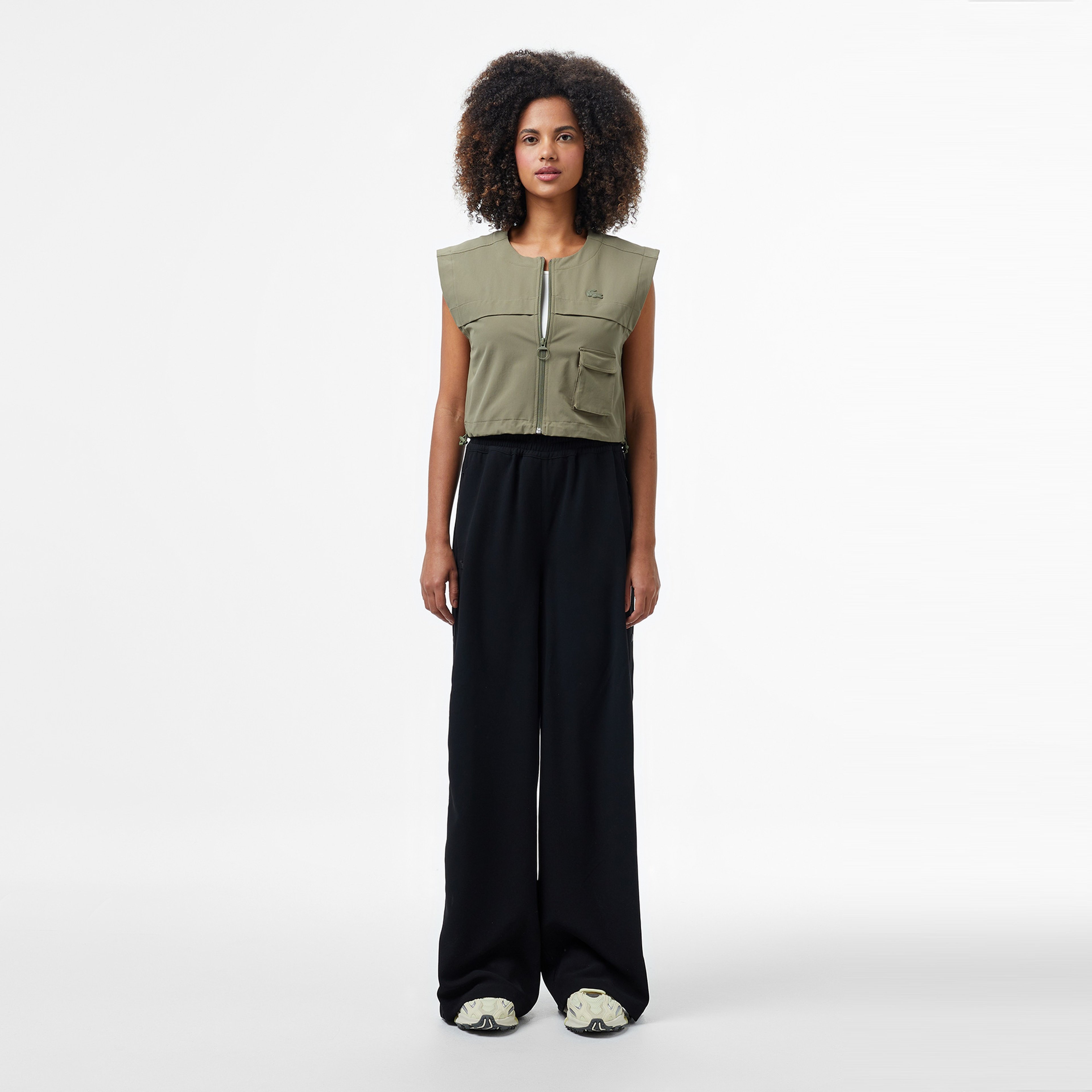 Kadın Regular Fit Kolsuz Fermuarlı Haki Gömlek