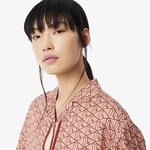 Kadın Oversize Fit Kısa Kollu Monogram Bej Gömlek