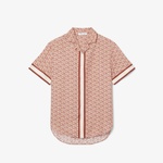 Kadın Oversize Fit Kısa Kollu Monogram Bej Gömlek