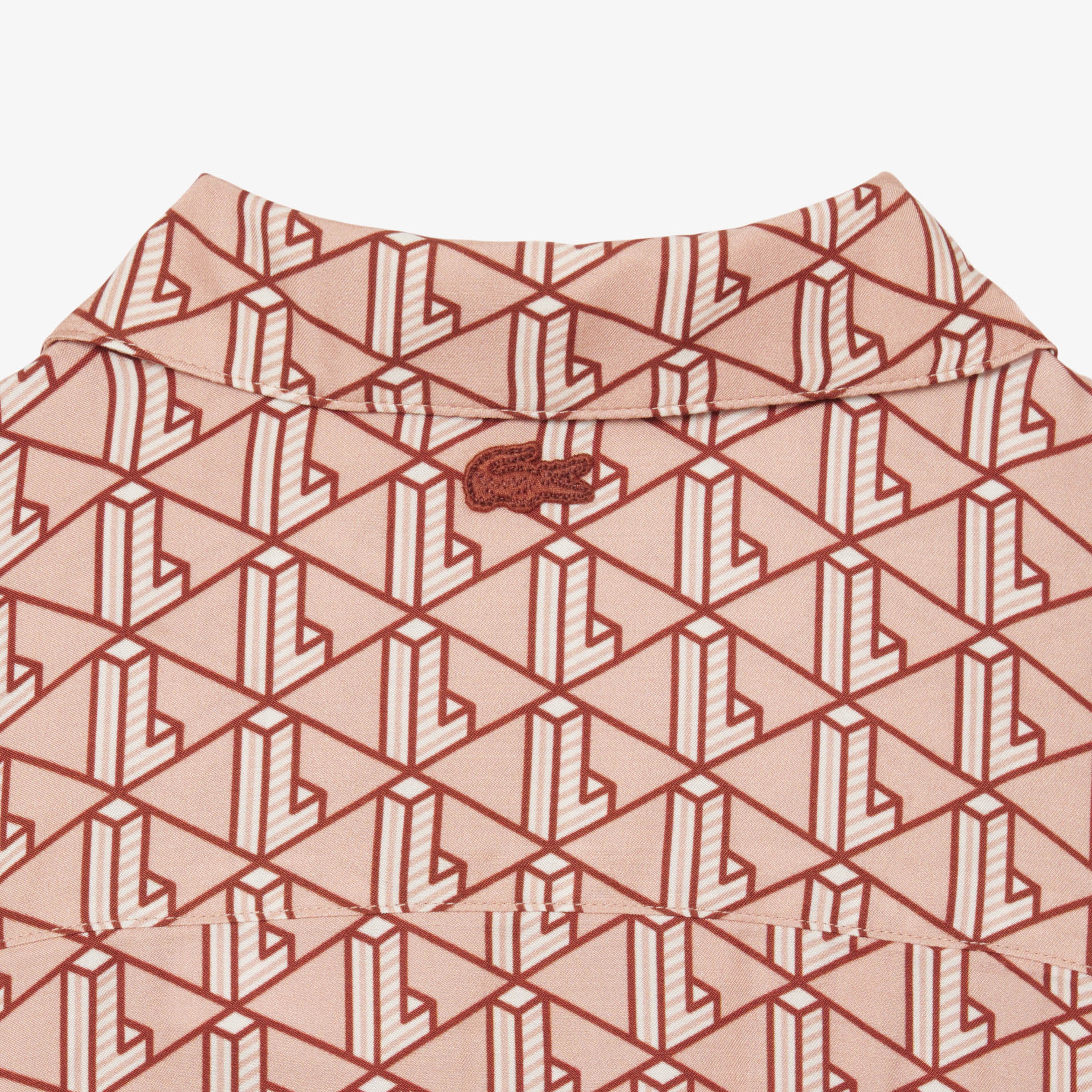 Kadın Oversize Fit Kısa Kollu Monogram Bej Gömlek