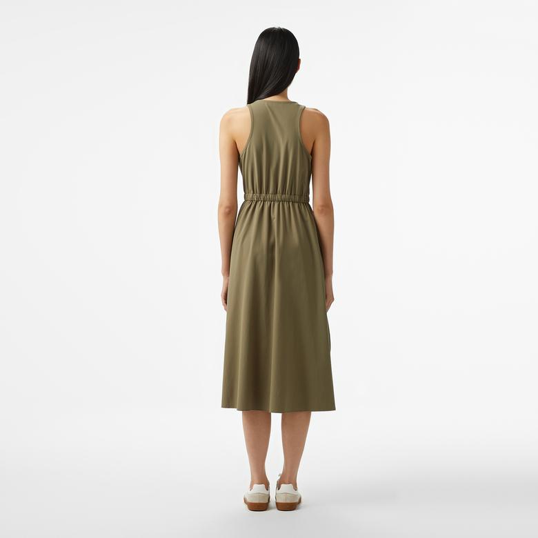 Kadın Flare Fit Kolsuz Bisiklet Yaka Haki Elbise