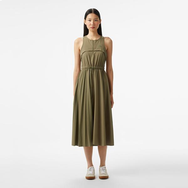 Kadın Flare Fit Kolsuz Bisiklet Yaka Haki Elbise