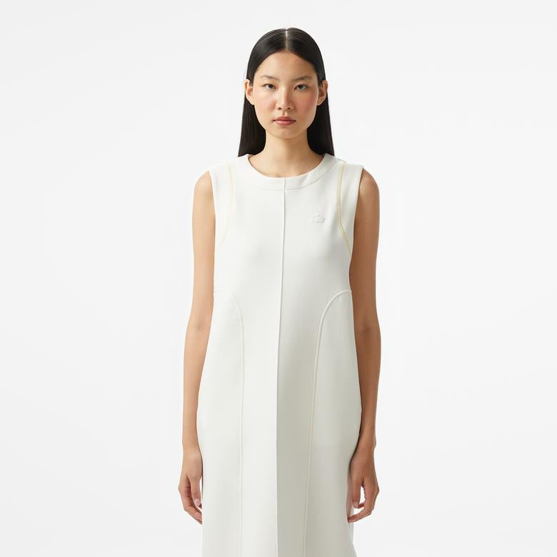 Kadın Relaxed Fit Kolsuz Bisiklet Yaka Beyaz Elbise