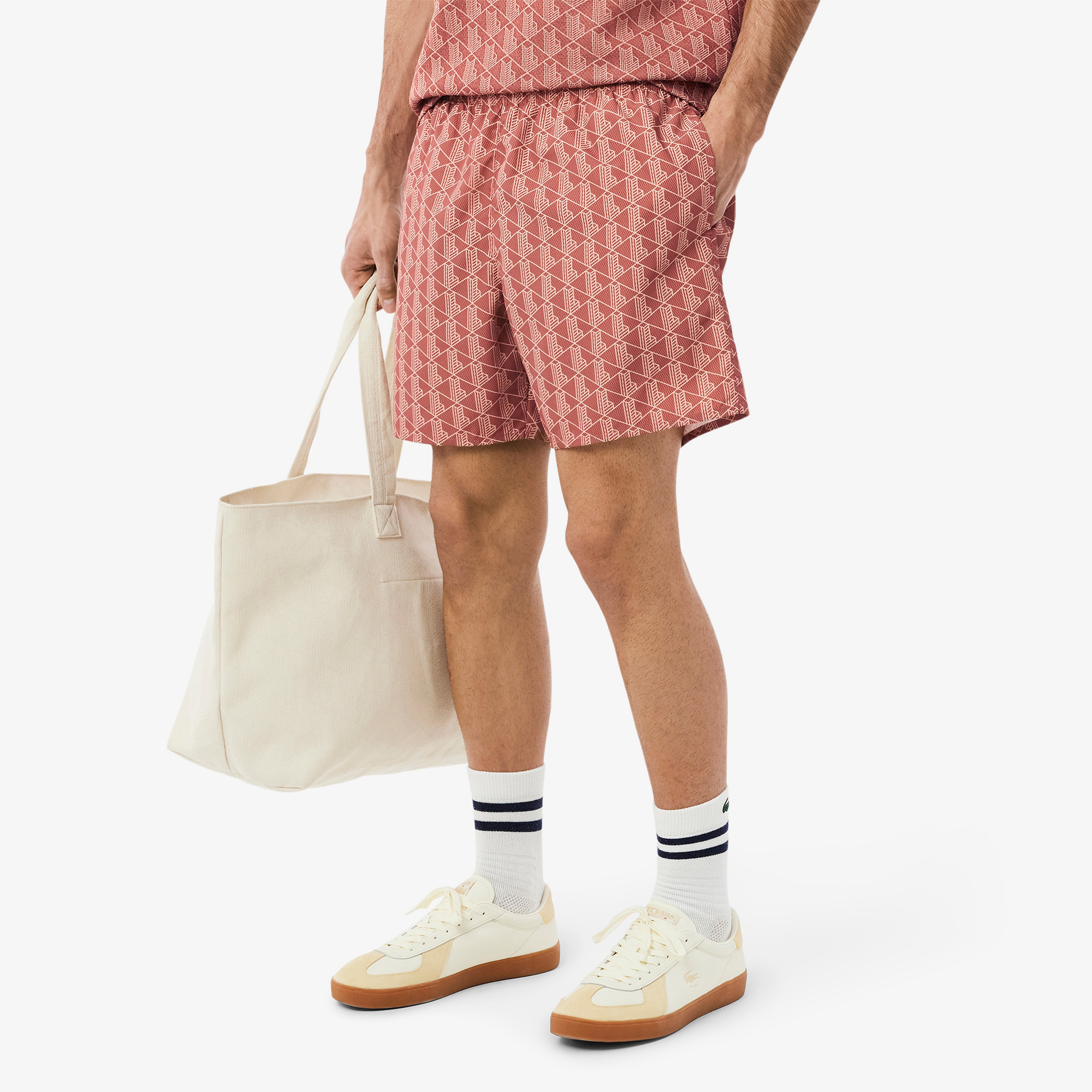 Lacoste Mid Monogram Print Swim Erkek Turuncu Mayo