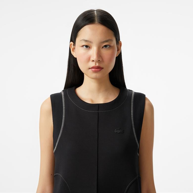 Kadın Relaxed Fit Kolsuz Bisiklet Yaka Siyah Elbise