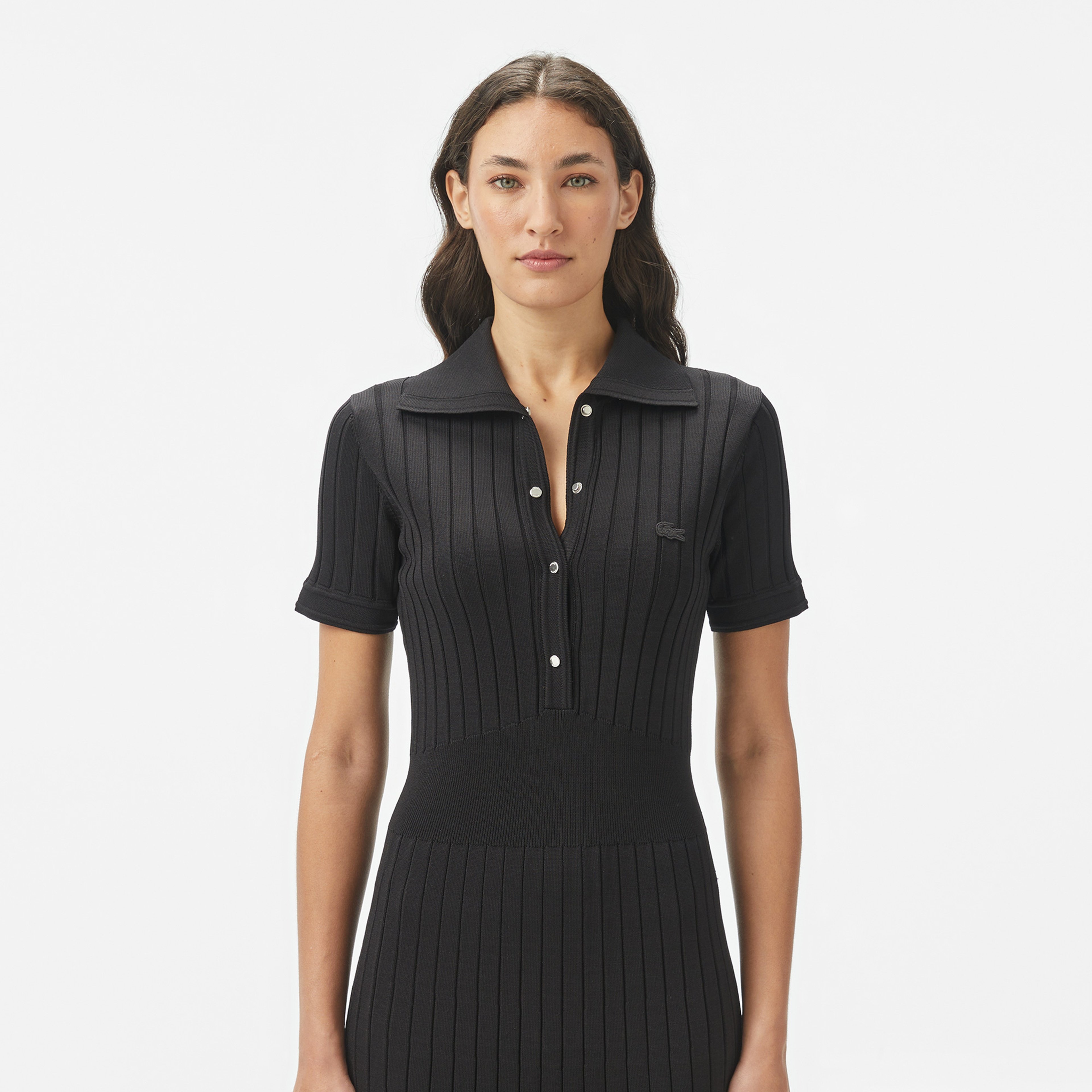 Kadın Flare Fit Kısa Kollu Polo Yaka Siyah Elbise